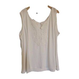 Roz Ali Blouse Size 3x Sleeveless White Lace Neckline Hemp